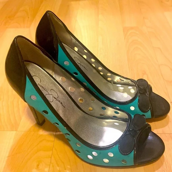 Jessica Simpson turquoise & black pumps women 9.5 - Picture 1 of 10
